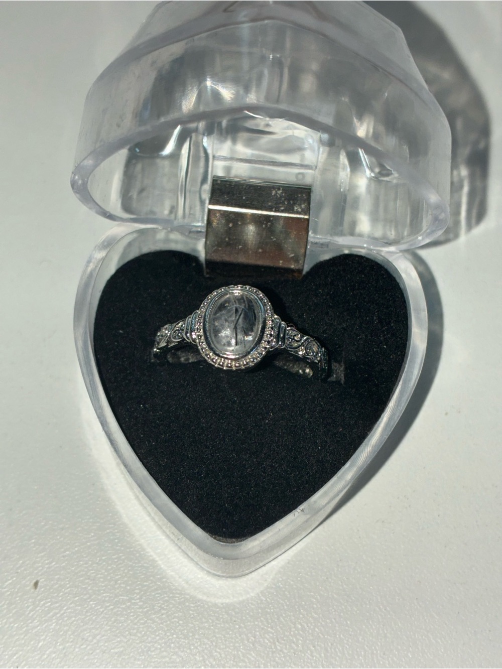 Silver Oval Ring with rutilated quartz Stone